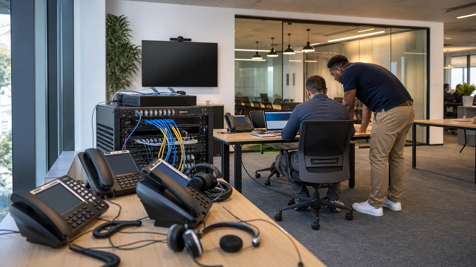 VoIP Long Island team reviewing business voice and call-flow operations requirements for AI MSP Brooklyn — Long Island Communications